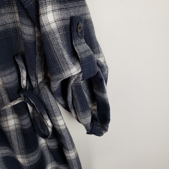 Kate Kasin Flannel Tunic Popover Shirt Dress Blue Gray Plaid Womens Size Small - Picture 6 of 6